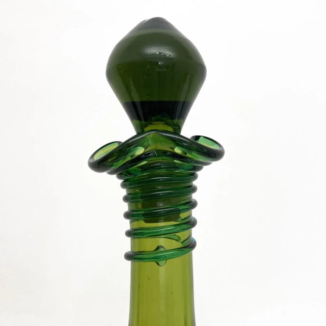 Vintage Blenko Decanter, by Joel Philip Myers, Circa 1968, Olive Green For Sale - Image 10 of 11