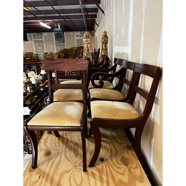 Up for your consideration is a beautiful vintage collection of mid century modern wooden dining chairs with yellow...