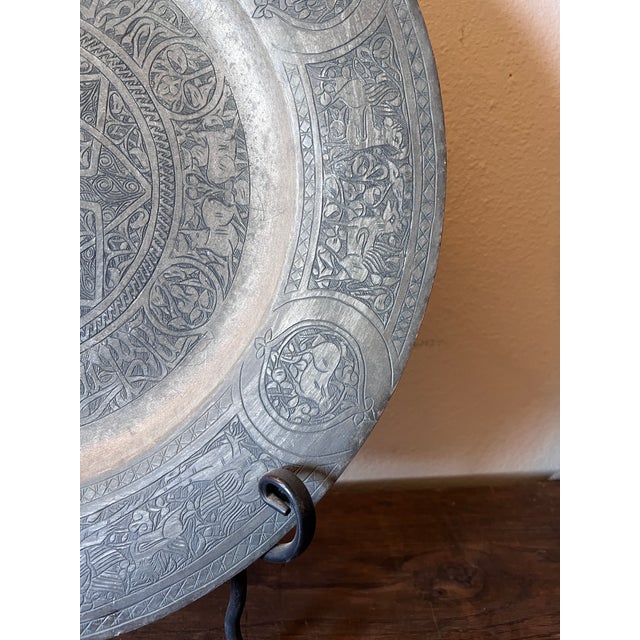 Large Late 19th Century Wall Hanging Antique Copper Middle Eastern Charger Plate For Sale - Image 11 of 11