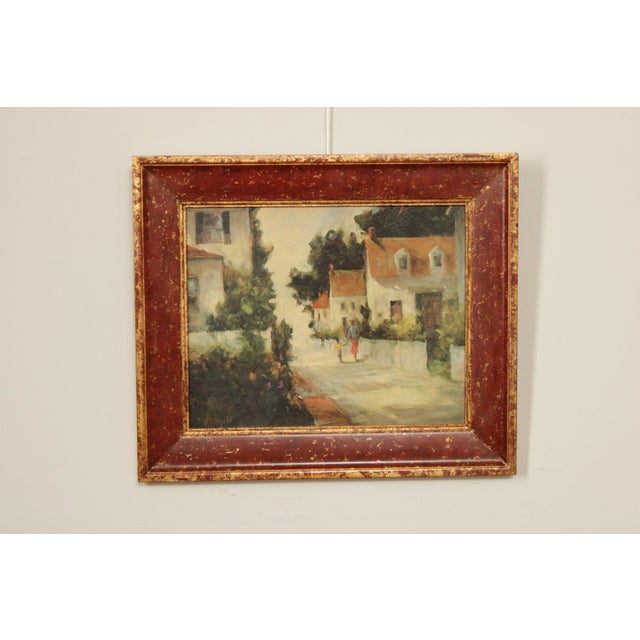 Quality Custom Framed Print on Board of a Quiet Village Stroll by Barbara Applegate (American, B. 1941)