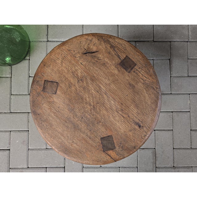Wood Small Brutalist Round Oak Coffee Table, 1970s For Sale - Image 7 of 8