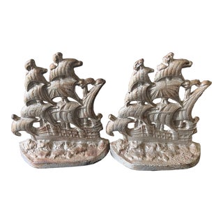 Vintage English Galleon Ship Bookends by Connecticut Foundry - a Pair For Sale