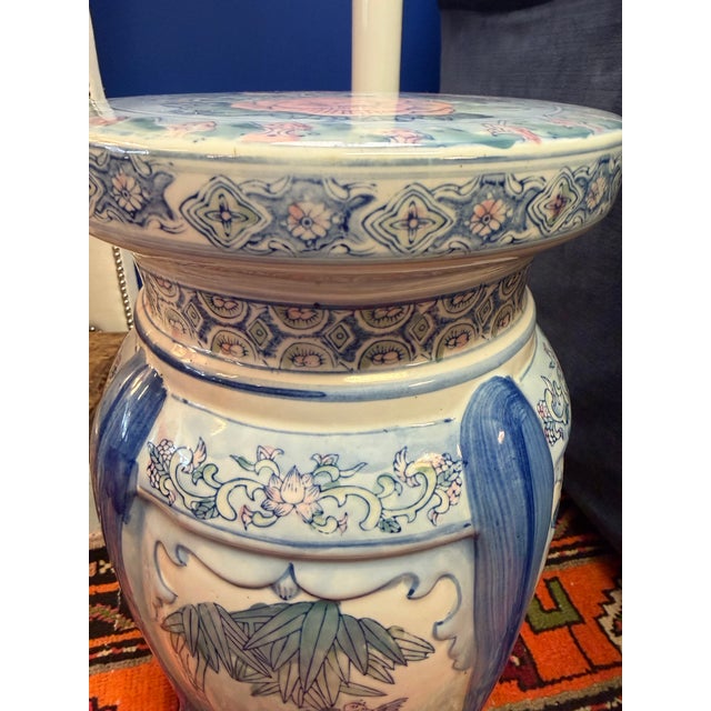 Ceramic Blue and White Round Garden Stool For Sale - Image 10 of 11