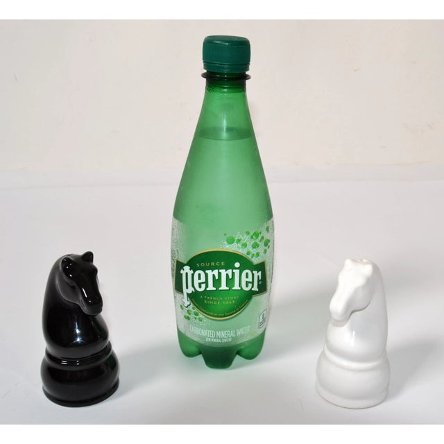 Mid-Century Modern Mid-Century Modern Chess Mates Black White Knight Pieces Salt and Pepper Shaker- a Pair For Sale - Image 3 of 13