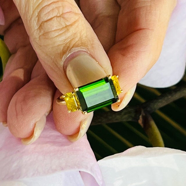 2010s Natural Tourmaline Diamond Ring 14 Y Gold 6.15 TCW Certified For Sale - Image 5 of 11