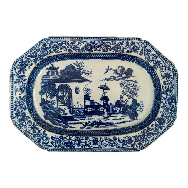 19th Century English Blue and White Staffordshire Chinoiserie Transferware Tray For Sale