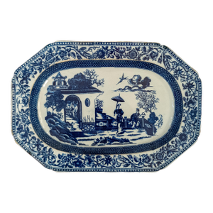 19th Century English Blue and White Staffordshire Chinoiserie Transferware Tray