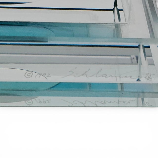 Stephen Schlanser Signed Eclipse Bowl Aqua Art Glass Centerpiece 16", 1992 For Sale - Image 10 of 15