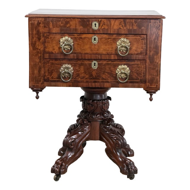 American Classical Figured Mahogany Work Table, Circa 1830–1845 Possibly New York or Philadelphia For Sale