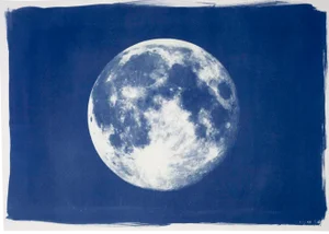 "Full Moon" , Handprinted Cyanotype on Watercolor Paper. Limited Edition