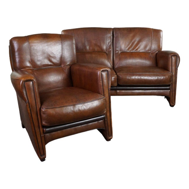 Set of Sheep Leather Sofa and Armchair For Sale