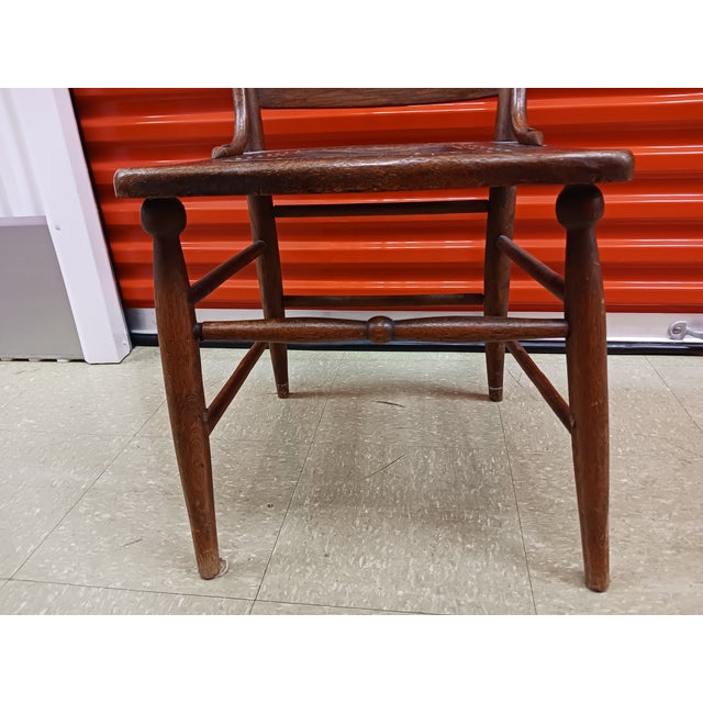 Antique American Pressed Back Oak Dining Chair With Embossed Leather Seat For Sale - Image 9 of 14