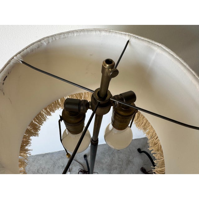1980s Vintage Metal Tripod Floor Lamps With Double Socket & Brass Pull Chains – A Pair/ Sold For Sale - Image 11 of 12