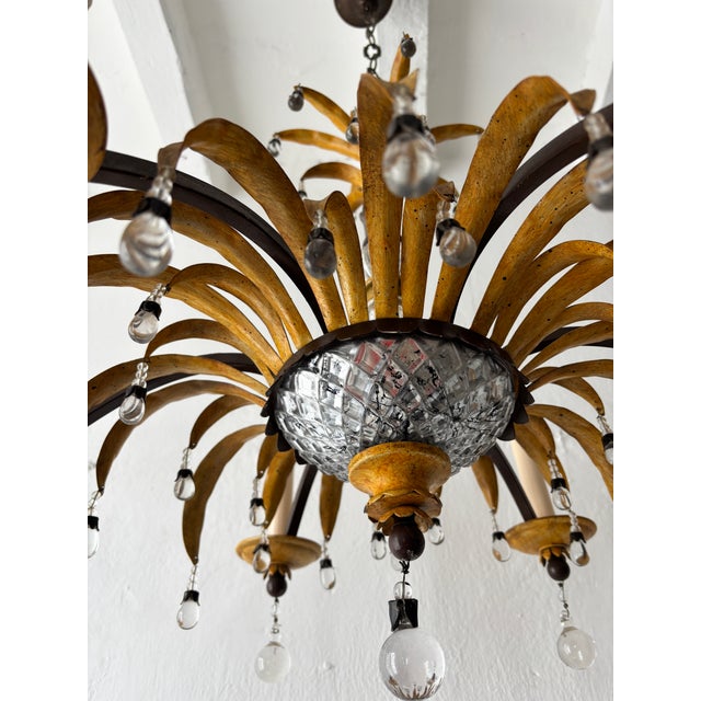 Maison Baguès Midcentury Signed by Maison Baguès, Pineapple Palm, Yellow Chandelier For Sale - Image 4 of 9