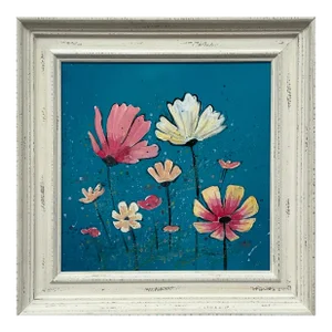 Angela Wakefield Design Study of Wild Pink & White Flowers on Turquoise by Contemporary Artist, 2023