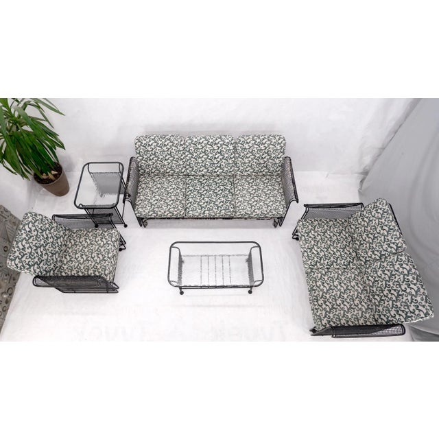 5 pcs Mid Century Modern Glider Chair Sofa Loveseat & Two Side End Tables Iron For Sale - Image 11 of 13