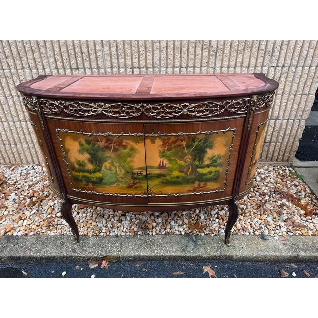 Louis XV Style French Painted Gilt Metal Mounted Vernis Martin Marble Top Bar Cabinet. Made in Spain For Sale - Image 9 of 11