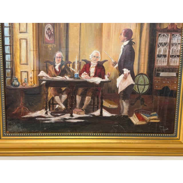 Wood Historic Oil Painting After Jean Leon Gerome Ferris – Benjamin Franklin, John Adams & Thomas Jefferson Drafting the Declaration of Independence For Sale - Image 7 of 18