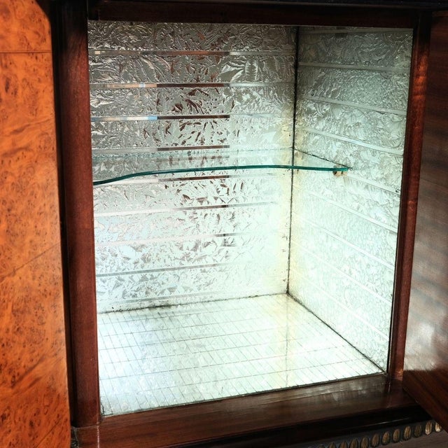 Brown Vintage Wooden Sideboard with Decorated Glass Top and Bar Compartment For Sale - Image 8 of 18