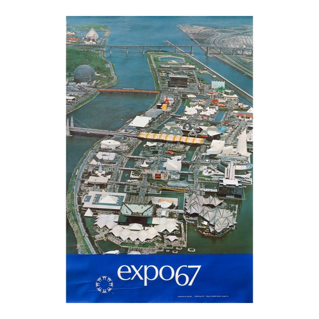 1967 Montreal Vintage Poster, Expo 67, Blue Background With For Sale