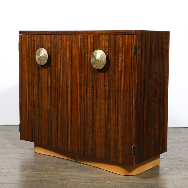 Brown Art Deco Brass Pulls & Leather Wrapped Base Paldao Wood Cabinet by Gilbert Rohde For Sale - Image 8 of 16