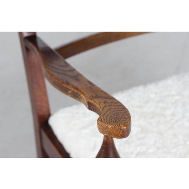 Danish Brutalist Sculptural Handcrafted Lounge Chair in Oak with Leather, 1940s For Sale - Image 13 of 14