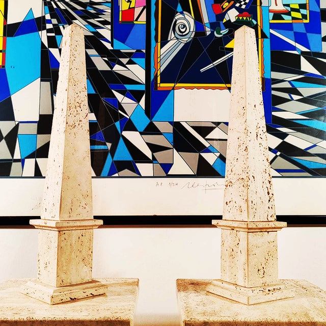 Large Italian Obelisks in Hand-Carved Travertine, 1960s, Set of 2 For Sale - Image 3 of 9