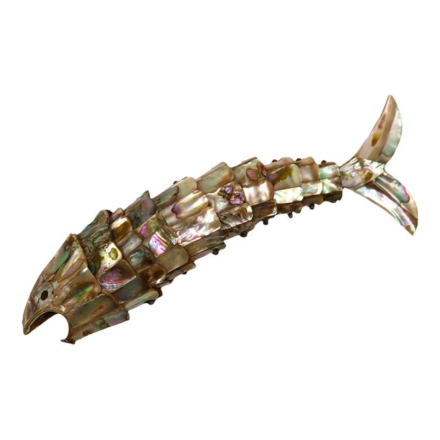 Vintage Mexican Articulated Abalone Shell Fish Bottle Opener Sculpture For Sale