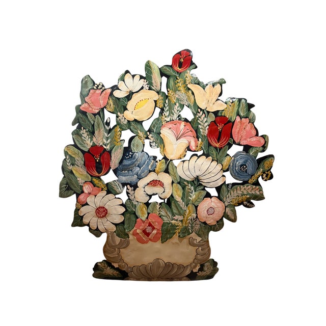 Vintage Folk Art Hand-Painted Tole Floral Fireplace Screen For Sale - Image 12 of 13