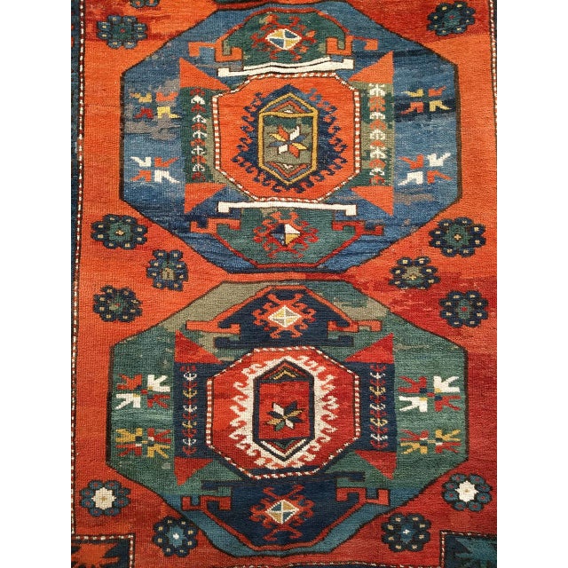 Antique Caucasian Kazak Rug, Hand-Knotted Wool Pile, Geometric Design, Red & Blue, 5' x 7' For Sale In Chicago - Image 6 of 12