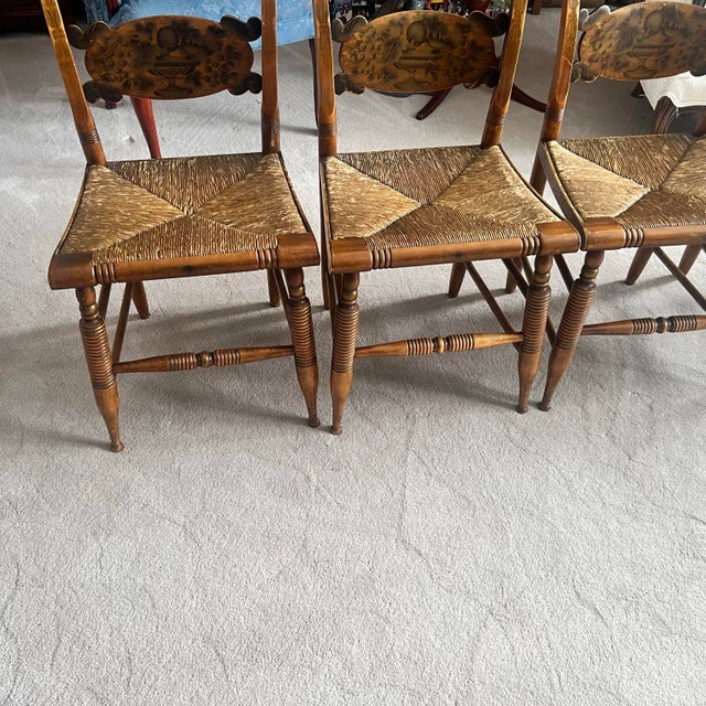Wood Vintage Hitchcock Rush Seat Chairs - Set of 4 For Sale - Image 7 of 12