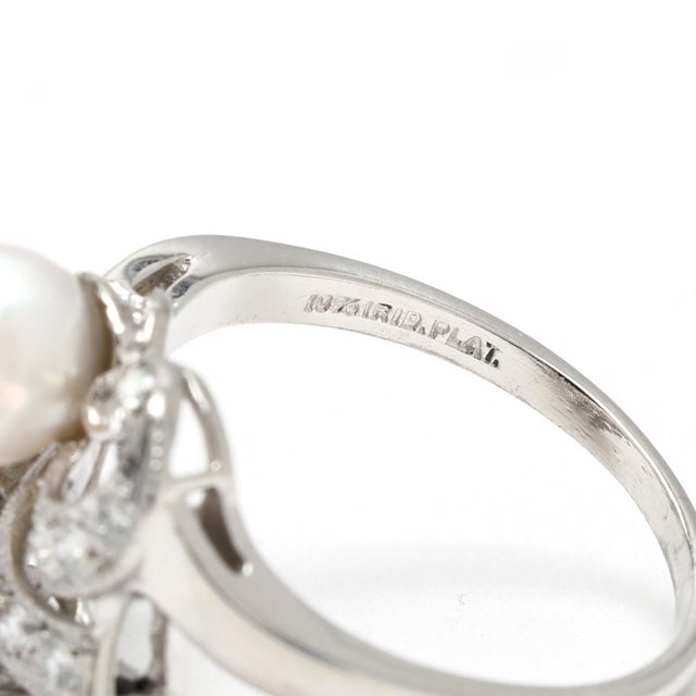 Retro .25ctw Pearl & Diamond Ring, Platinum, Ring Size 8 For Sale In Greensboro - Image 6 of 6