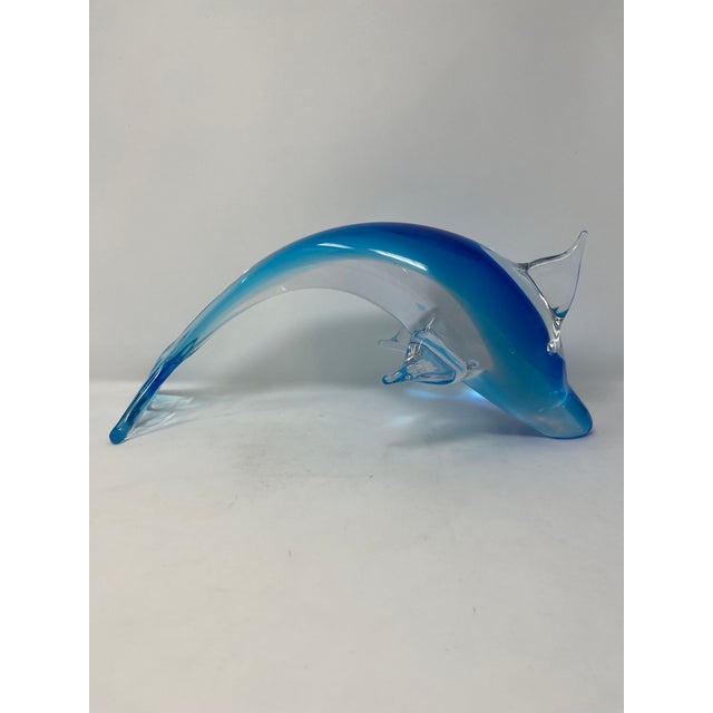 Gorgeous aqua blue Murano Glass Dolphin hand made by Glass Master Robert Beltrami. Stamped by his furnaces, Wave Murano...