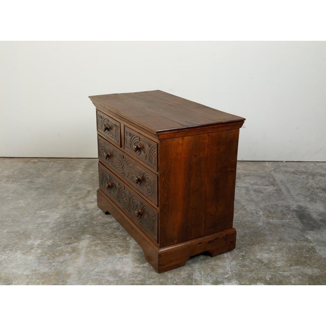 English Georgian Period 1800s Oak Chest with Four Drawers and Carved Motifs For Sale - Image 12 of 12