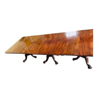 English Chippendale Style Triple Pedestal Base Claw Fotted Dining Table For Sale