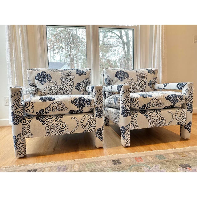 Mid-Century Modern Baughman Style Parsons Chairs With Ethan Allen Tenzing Silver Fabric- Set of 2 For Sale - Image 11 of 12