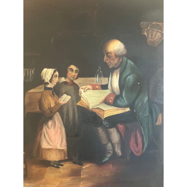 Textile American Primitave School Oil Painting on Canvas, 19th Century For Sale - Image 7 of 12