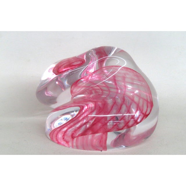 Abstract Large Mid Century Style Art Glass Paperweight Pink Swirl Clear Overlay 5193b For Sale - Image 3 of 13
