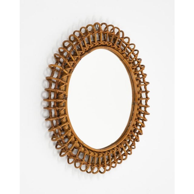 Franco Albini Vintage Round Wall Mirror in Bamboo and Rattan by Franco Albini, 1960s For Sale - Image 4 of 13