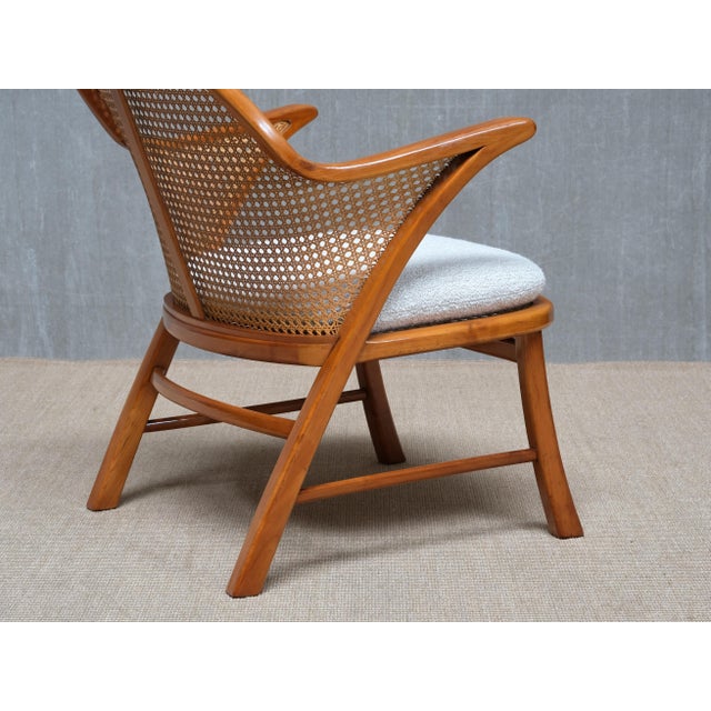 Vintage Armchair in Cherry Wood and Cane and Bouclé by Frits Schlegel, Denmark, 1940s For Sale - Image 13 of 15