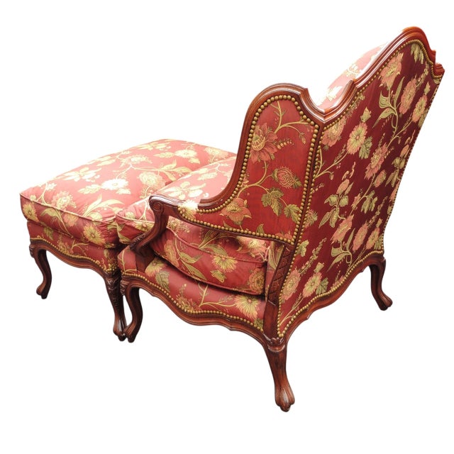 1980s Experience the Peak of Traditional Elegance With This Custom French Country Bergère Chair and Ottoman by Taylor King. 1980s For Sale - Image 5 of 12
