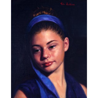 Blue by Vicki Sullivan | Oil on linen Portrait of a girl with a blue headband. For Sale