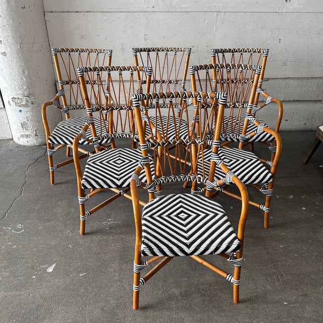 Modern Cb2 Woven Rattan Bistro Dining Armchairs, Set of Six For Sale - Image 3 of 12