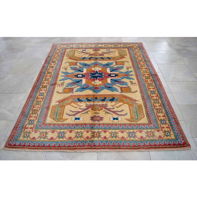 Cream Authentic Turkish Rug, Hand-Knotted Carpet, Hand-Spun Wool Rug, Sustainable Vintage Rug 5x7 Ft Approx For Sale - Image 8 of 14