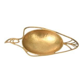 Vintage Mid Century Modern Abstract Sculptural Bird Brass Bowl Hand Hammered Hand Wrought For Sale