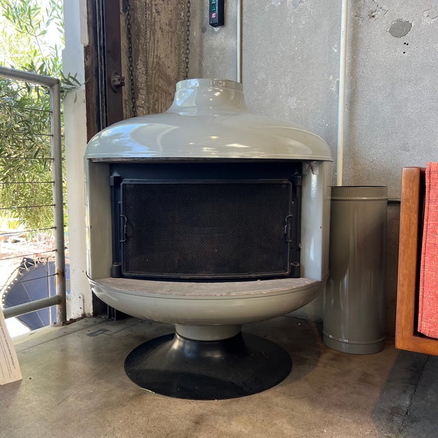1960s MidCentury Malm Light Gray Fire Drum 2 Chimney With Screen
