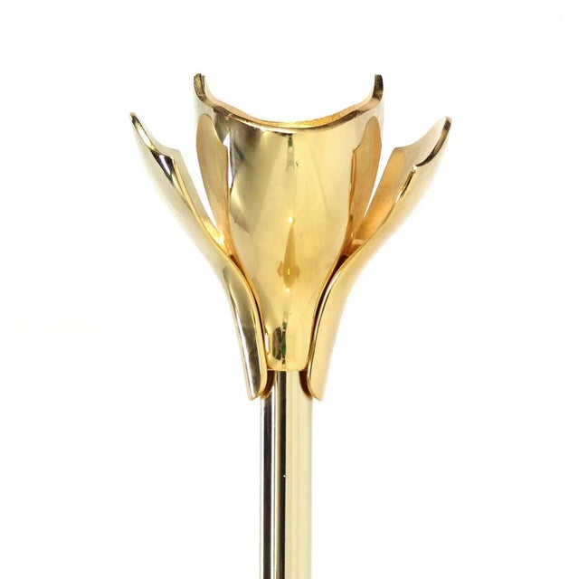 Giancarlo Frattini for Relco floor lamp. Made of heavy stock brass with sculptural lotus shape shade. Stamped underside...