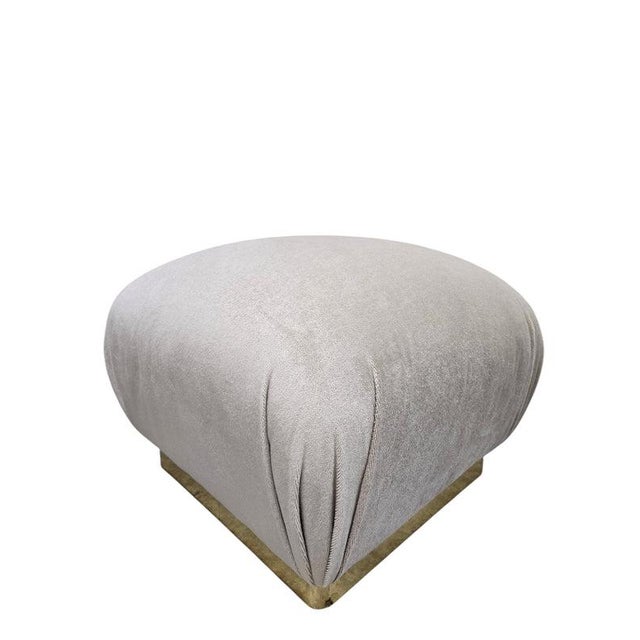 Vladimir Kagan MCM Attributed to Karl Springer Brass Base Pouf Ottoman Newly Reupholstered For Sale - Image 4 of 10