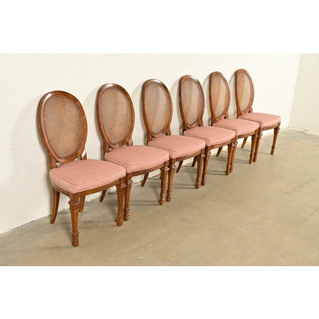 1960s Drexel French Regency Louis XVI Carved Walnut Cane Back Dining Chairs | Set of Six For Sale - Image 5 of 14