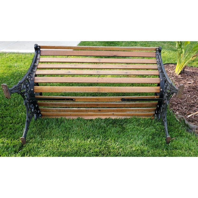 Late 19th Century Antique Victorian Garden Bench Wood and Cast Iron